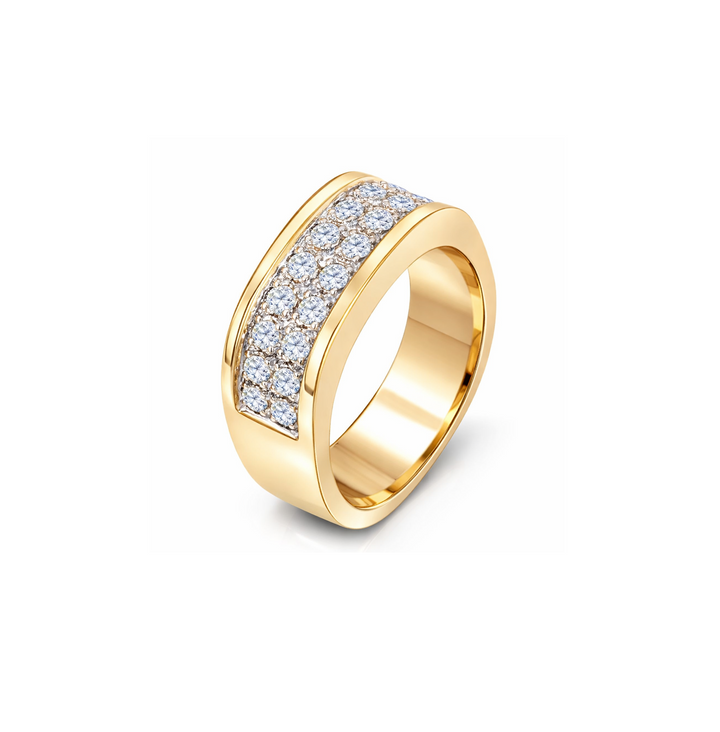 14K Yellow Gold Square Panel Diamond Pavé Band Ring