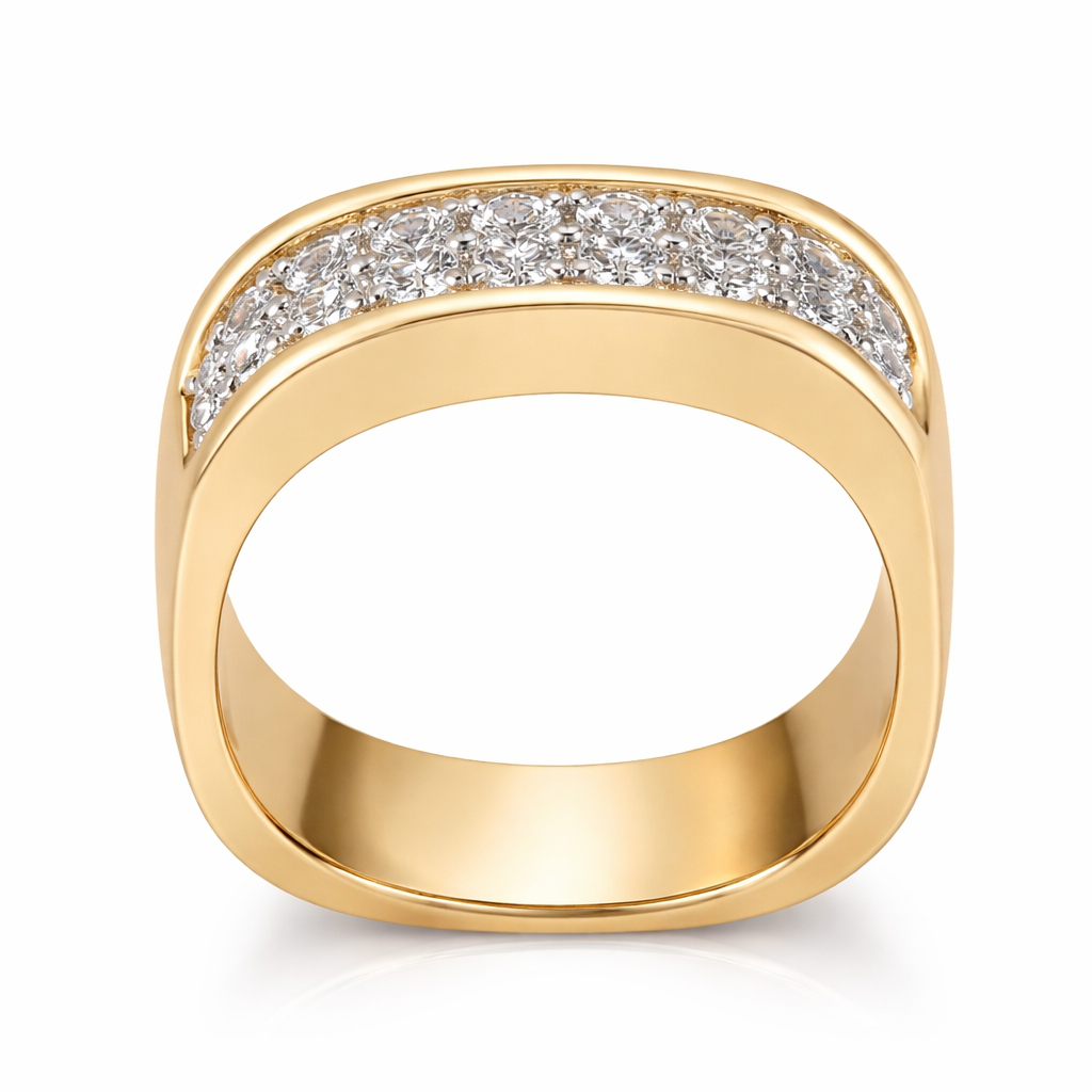 Yellow Gold Square Panel Diamond Pavé Band Ring 14K TDW: 0.54ct. VS1-2 FG