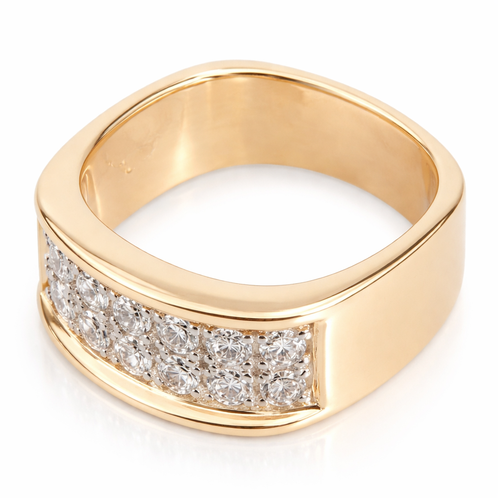 Yellow Gold Square Panel Diamond Pavé Band Ring 14K TDW: 0.54ct. VS1-2 FG