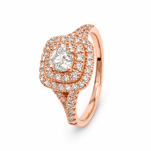 Rose Gold Double Cushion Frame Split Shank Bridal Set Diamond Ring 14k SET: 1.18ct