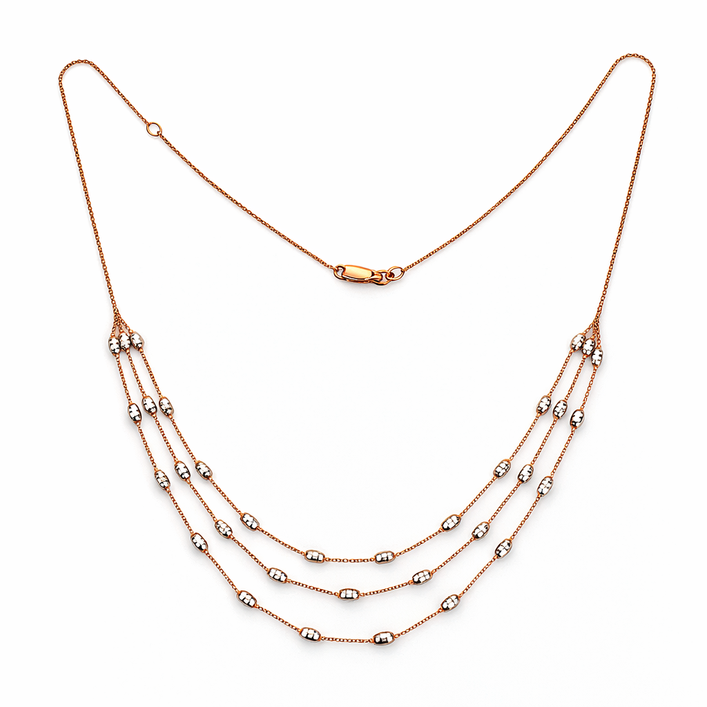 Rose gold and White Gold triple-layer Necklace, 10k