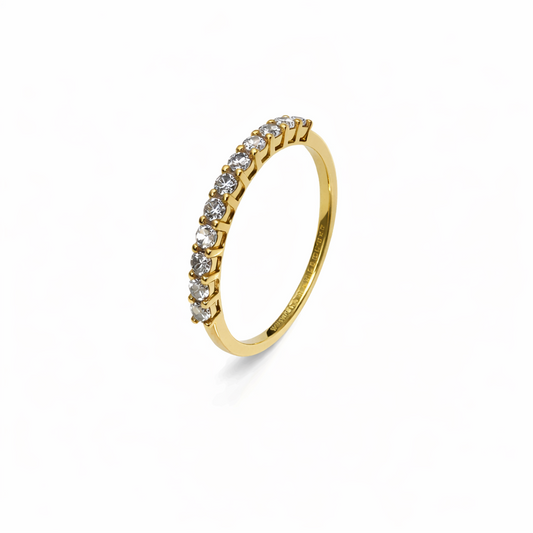 18K Yellow Gold Diamond Surface Prong Set Slim Wedding Band