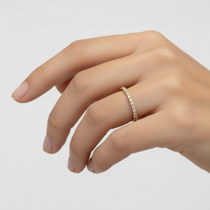 18K Yellow Gold Diamond Surface Prong Set Slim Wedding Band