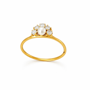 14K Regal Pearl and Diamond Crown Ring in Yellow Gold TDW:0.20ct