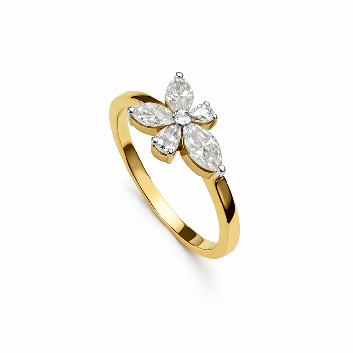 18K Yellow Gold Floral Diamond Ring, TDW: 0.40ct I2 H