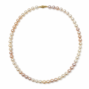 Fresh-water Pearl Necklace with Multicolor Pearls, 14k