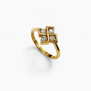 Yellow Gold Ring setting with Four Diamonds in Square shape TDW: 0.29ct 14k