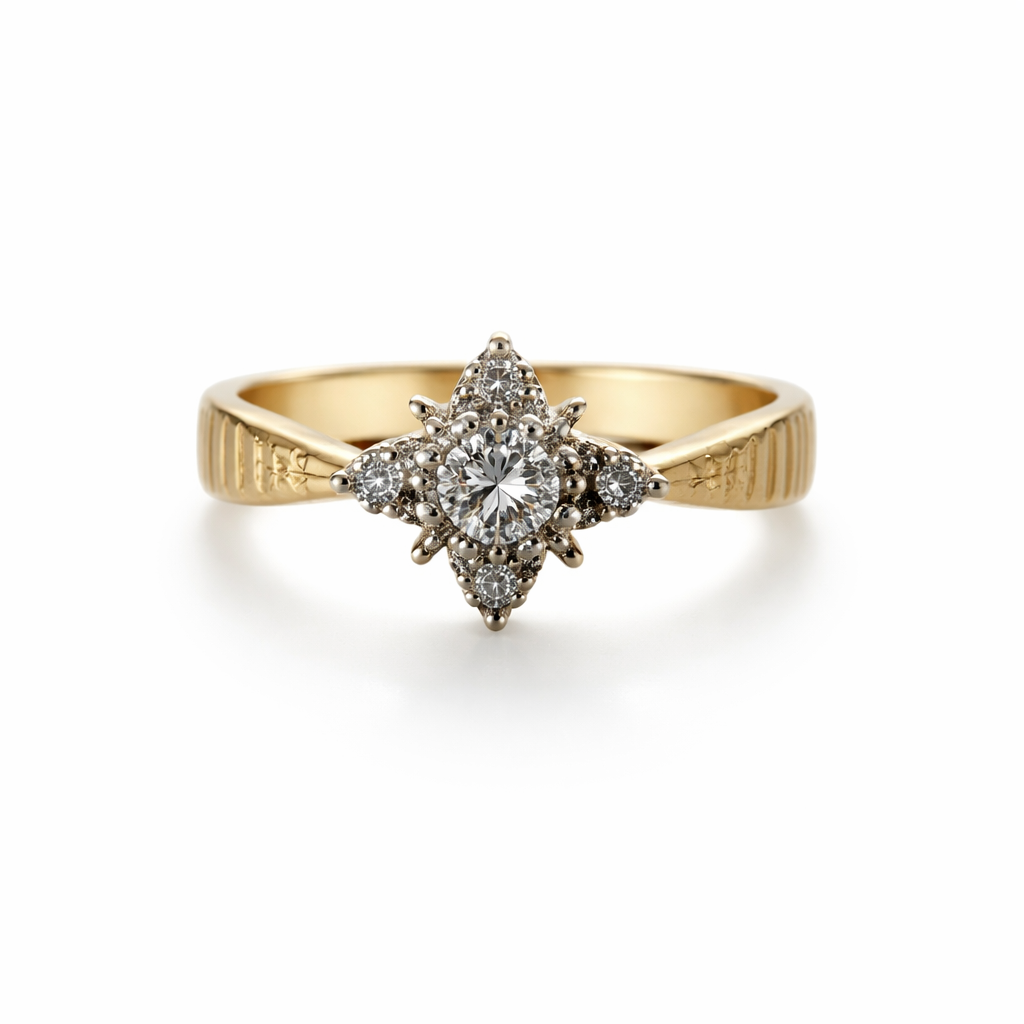 Yellow Gold Vintage Ring with 13 Natural Round Diamonds TDW: 0.33ct GH SI 14k -18k