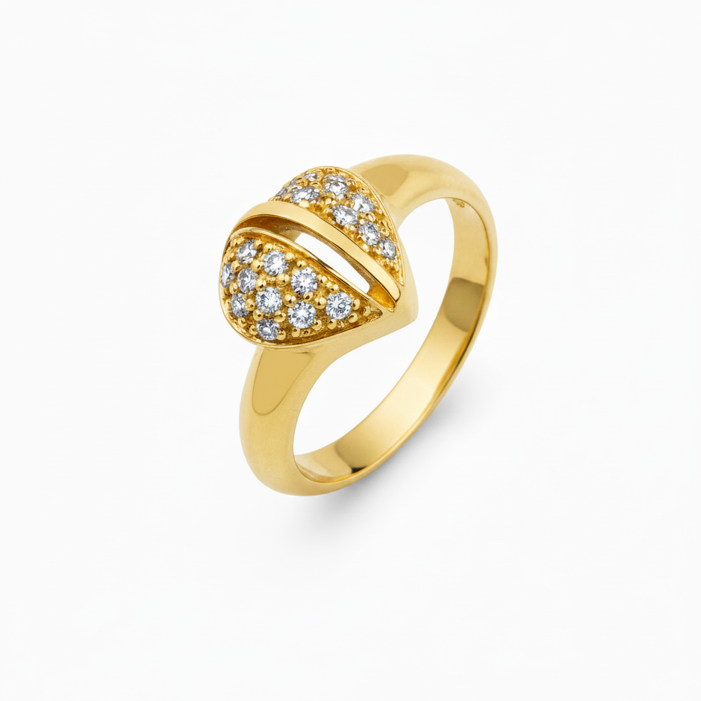 14K Yellow Gold Heart Shaped Diamond Ring