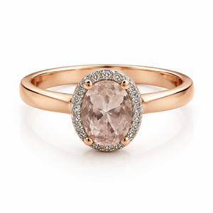 10K Vintage Rose Gold Oval Halo Morganite Ring TDW: 0.07ct