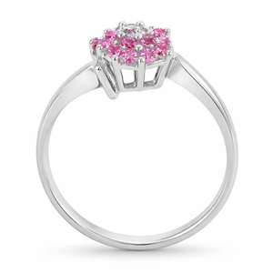 10K White Gold Ring  Pink Quartz  and Diamond Flower Ring
