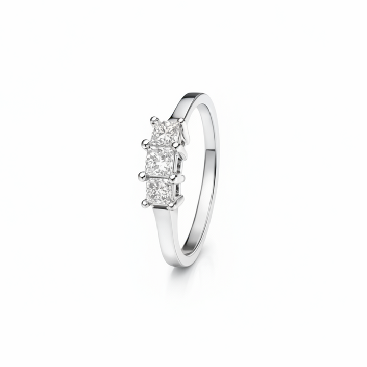 14K White Gold Princess-Cut Triple Diamond Ring