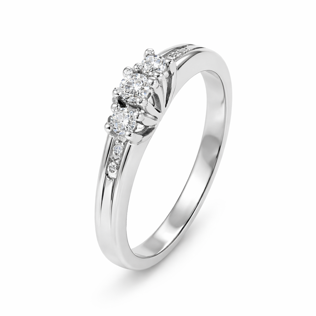 White Gold Three-Stone Diamond Ring with Accent Diamonds, 14k,TDW: 0.25ct VS FG