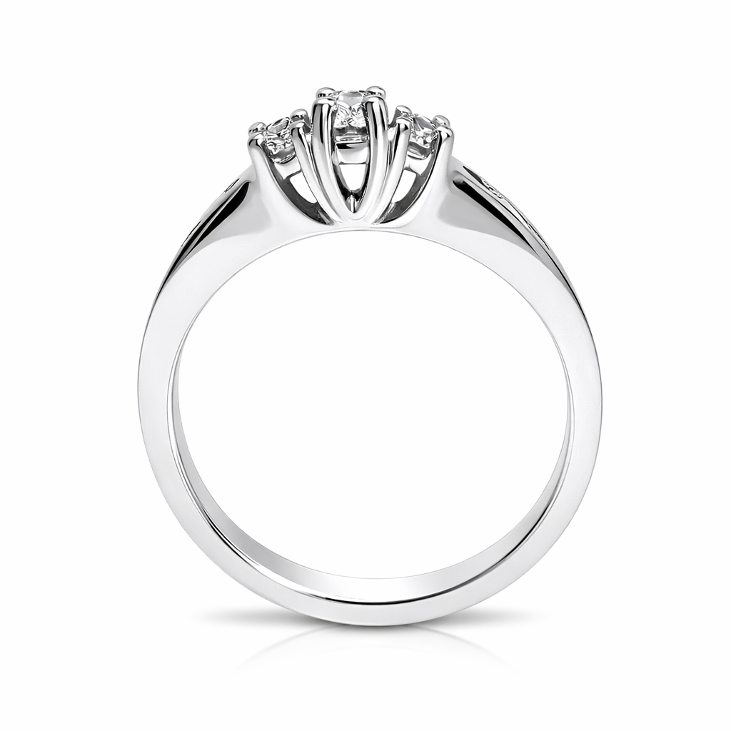 White Gold Three-Stone Diamond Ring with Accent Diamonds, 14k,TDW: 0.25ct VS FG