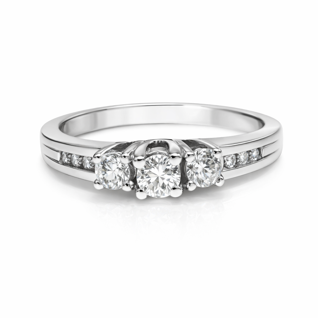 White Gold Three-Stone Diamond Ring with Accent Diamonds, 14k,TDW: 0.25ct VS FG