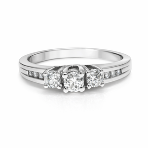White Gold Three-Stone Diamond Ring with Accent Diamonds, 14k,TDW: 0.25ct VS FG