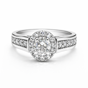 White Gold Halo Engagement Diamond Ring,14k, Centre: 0.4ct, TDW: 0.9ct. VS2-SI1 GH