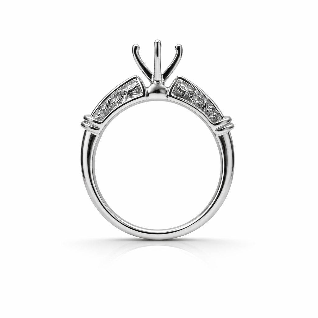 White Gold Engagement Ring Semi-Mount 4 Prong Ring Setting, 14k 0.33 CT VS GH