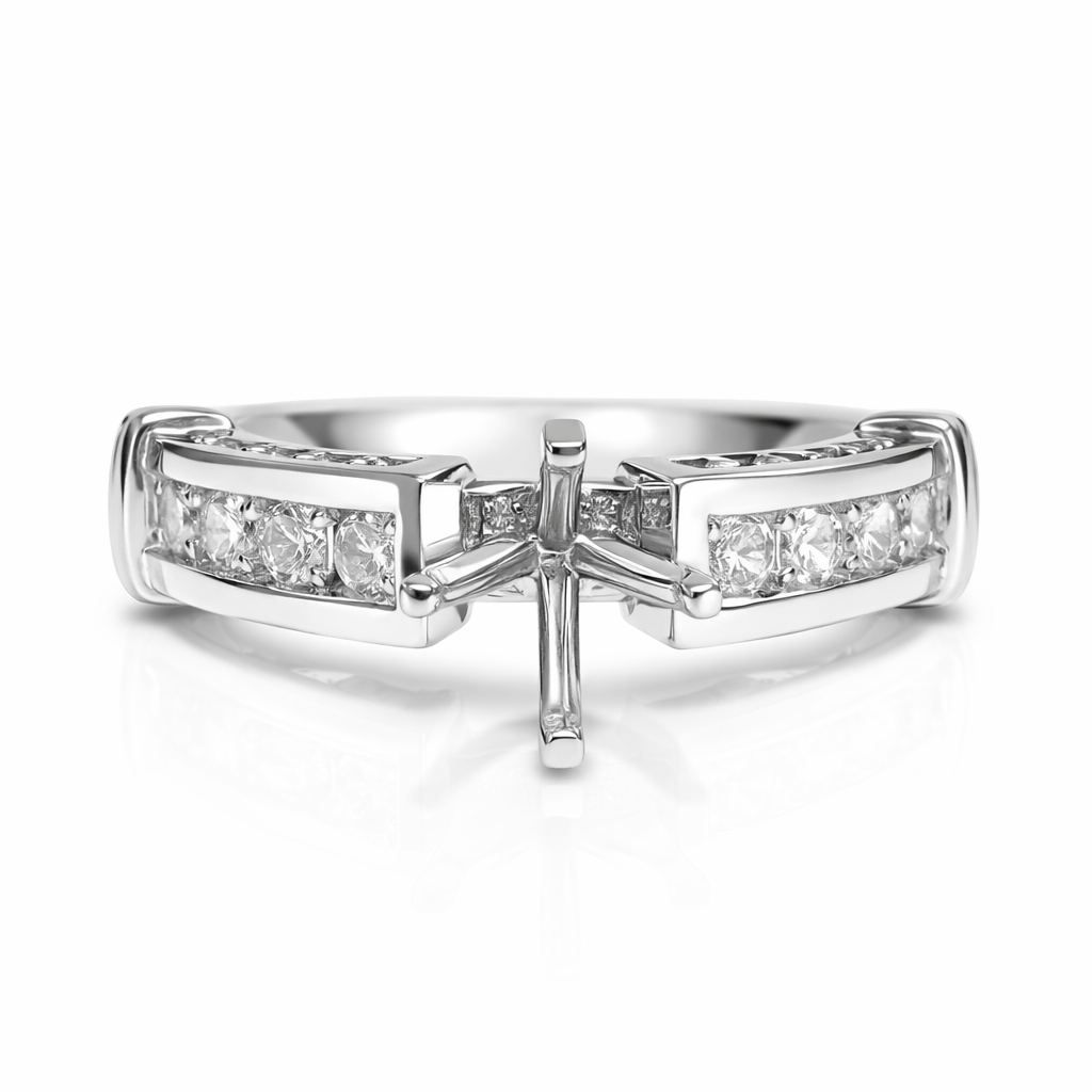 White Gold Engagement Ring Semi-Mount 4 Prong Ring Setting, 14k 0.33 CT VS GH