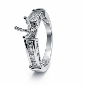 White Gold Engagement Ring Semi-Mount 4 Prong Ring Setting, 14k 0.33 CT VS GH