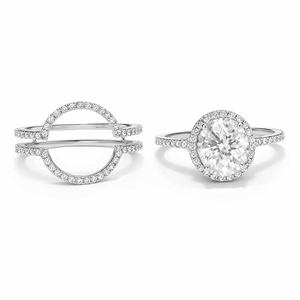 White Gold Cubic Zirconia Halo Ring with Diamond Enhancer 18k, TDW: 1.1ct