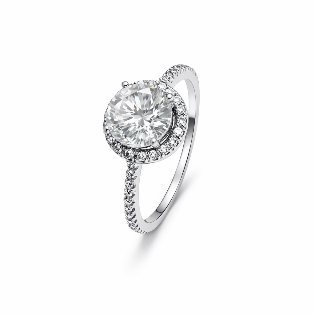 White Gold Cubic Zirconia Halo Ring with Diamond Enhancer 18k, TDW: 1.1ct