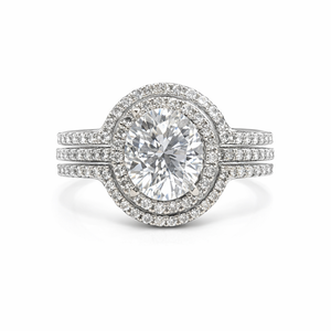 White Gold Cubic Zirconia Halo Ring with Diamond Enhancer 18k, TDW: 1.1ct