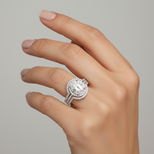 White Gold Cubic Zirconia Halo Ring with Diamond Enhancer 18k, TDW: 1.1ct