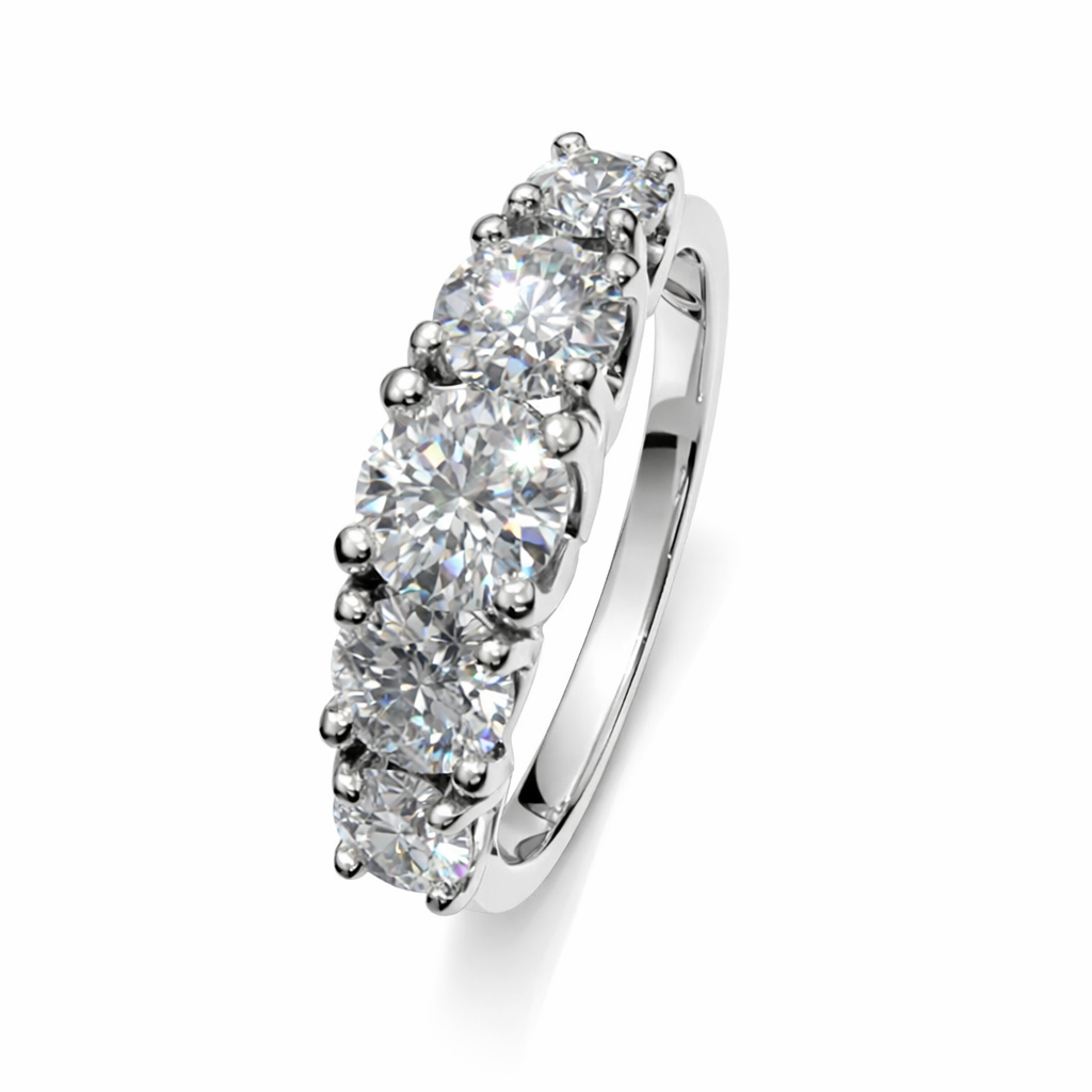 White Gold White Gold Five – Stone Diamond Band Ring GIA Certified 19k TDW: 1.47ct