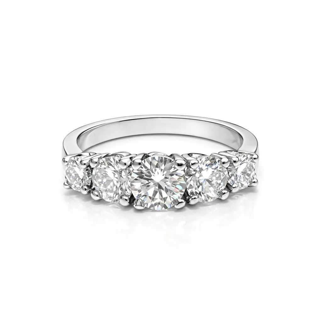 White Gold White Gold Five – Stone Diamond Band Ring GIA Certified 19k TDW: 1.47ct