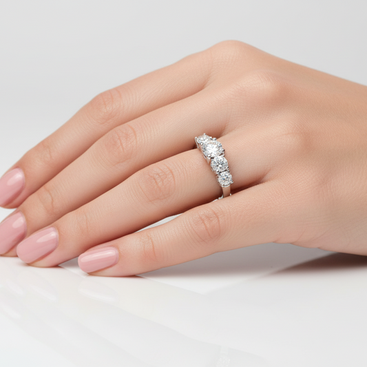 White Gold White Gold Five-Stone Diamond Band Ring GIA Certified, 19k, TDW: 1.47CT