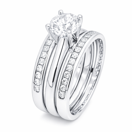 White Gold Diamond Solitaire Engagement Ring with Matching Pavé Wedding Bands 14k TDW: 1.4ct