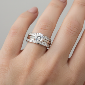 White Gold Diamond Solitaire Engagement Ring with Matching Pavé Wedding Bands 14k TDW: 1.4ct