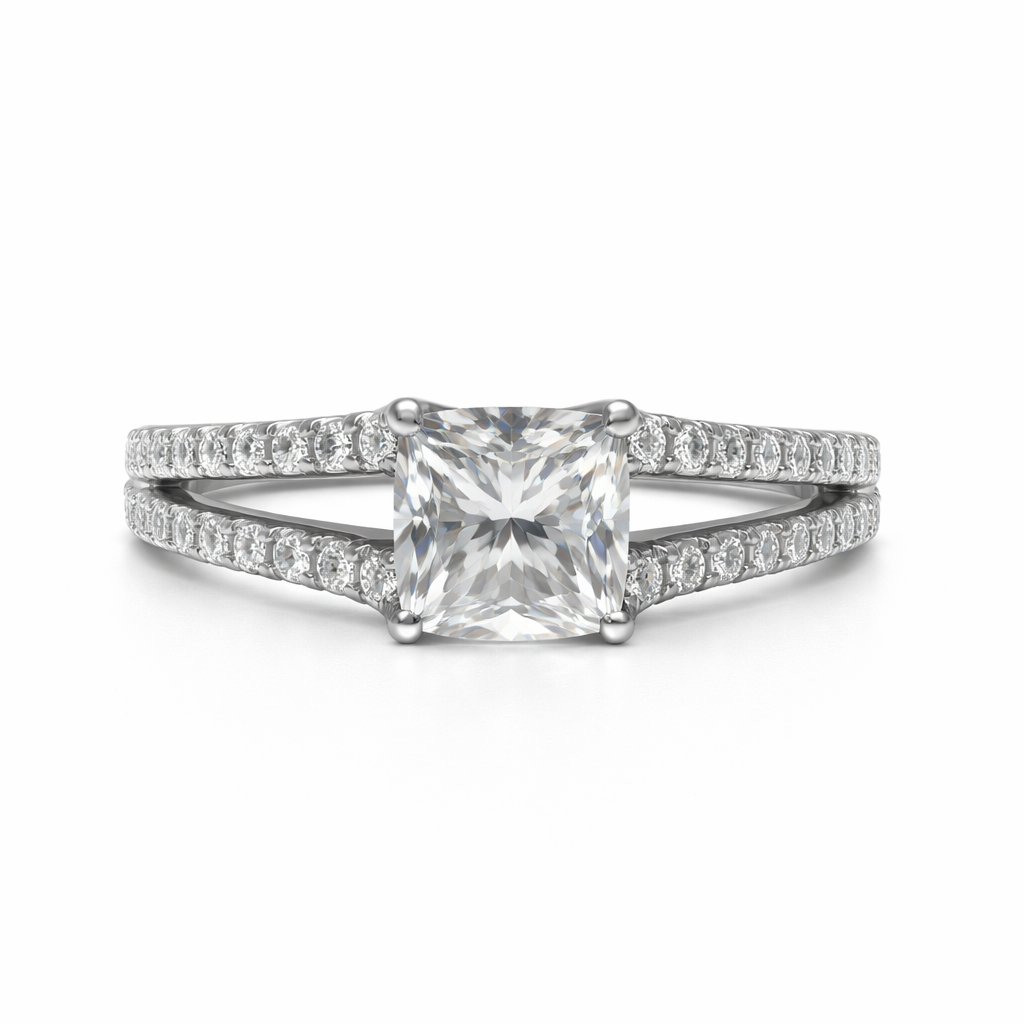 Platinum White Gold Princess Cut Diamond Engagement Ring 950pt TDW: 0.98ct