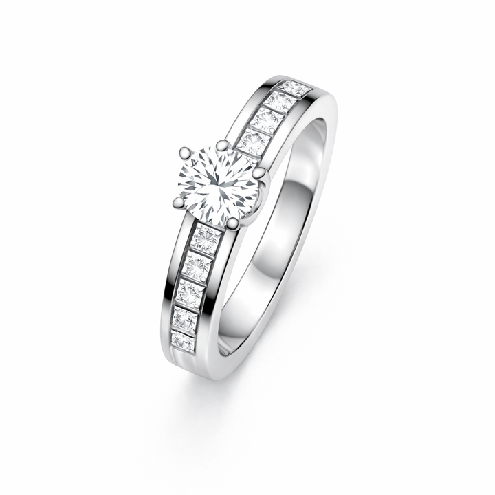 18K GIA Certified White Gold Solitaire Engagement Ring and Accent. TDW: 1.00ct