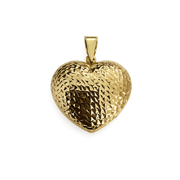 18K Yellow Gold Puffed Heart with diamond cut 2.34gr