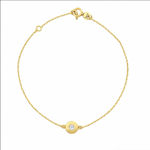 Yellow Gold Bracelet with one Circle setting with Cubic Zirconia, 14k,  6 1/2 to 7 1/2 Inches Adjustable
