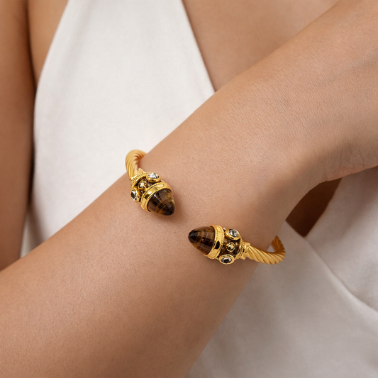 14K Italian Yellow Gold Citrine and Amethyst Cable Cuff Bracelet. C: 5.00ct A: 0.18ct