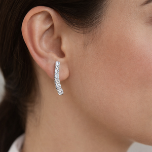 18K White Gold Diamond Curved Climber Earrings. TDW: 0.42ct VS EF