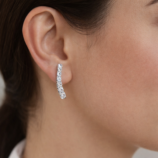 18K White Gold Diamond Curved Climber Earrings. TDW: 0.42ct VS EF