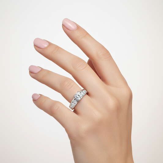 White Gold  Engagement Diamond Ring setting with 15Round Diamonds, 14k, TDW: 1.32ct