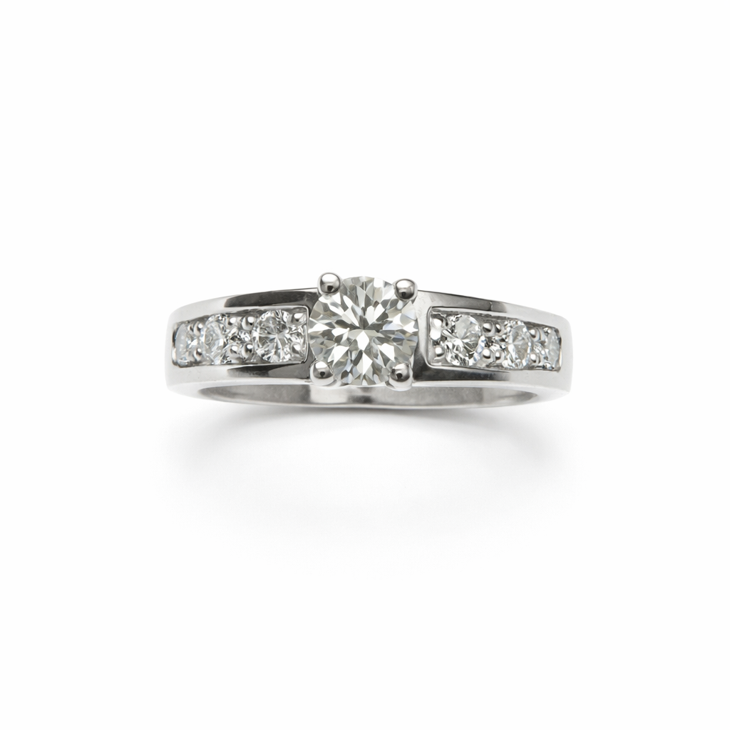 White Gold  Engagement Diamond Ring setting with 15Round Diamonds, 14k, TDW: 1.32ct