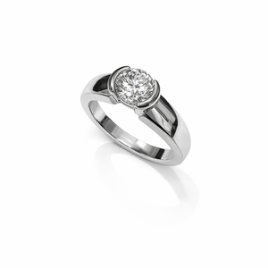 White Gold Diamond Ring with Half Bezel Setting 14k, TDW:0.95ct  I1-2 H