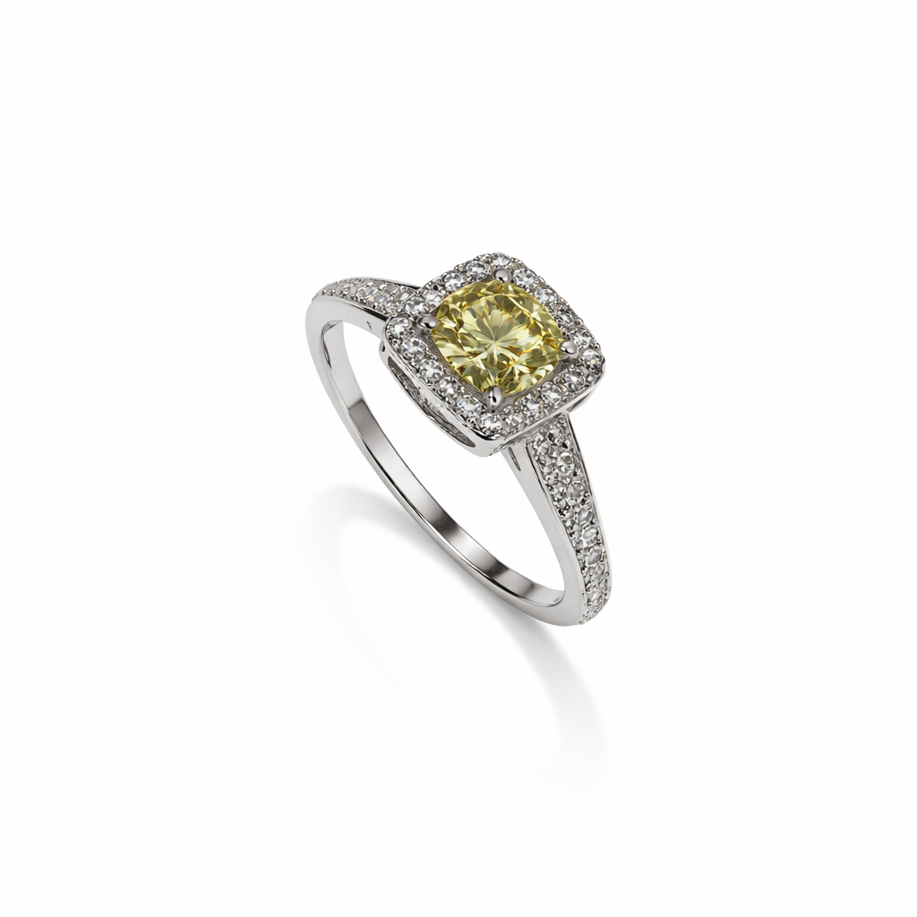 White Gold Light Yellow Diamond Cushion Cut Diamond Engagement Ring ,14k TDW: 0.87ct