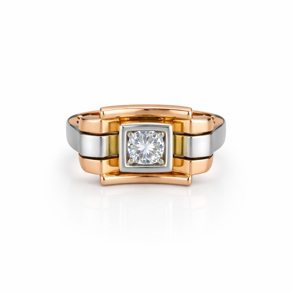 18K Vintage Two – tone Gold Art Deco CZ Ring