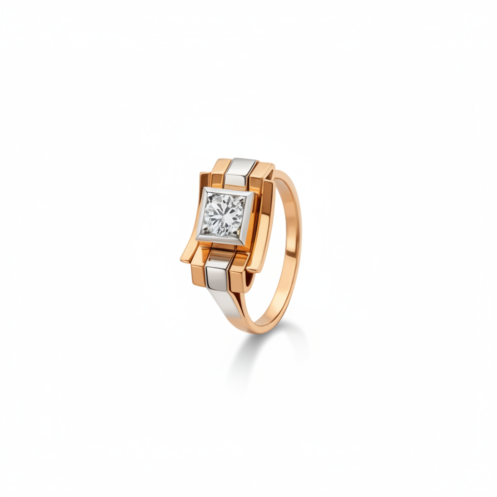 18K Two-Tone Gold Vintage Art Deco CZ Ring