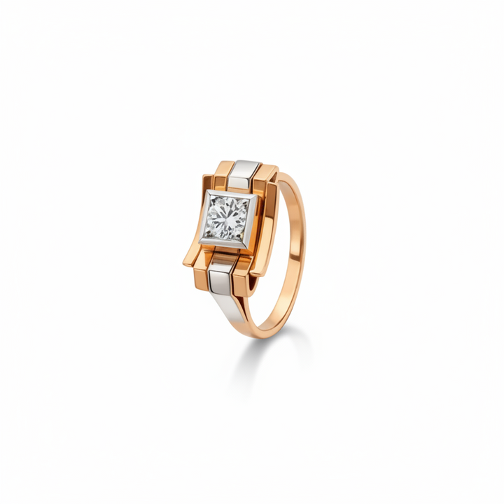 18K Two-Tone Gold Vintage Art Deco CZ Ring