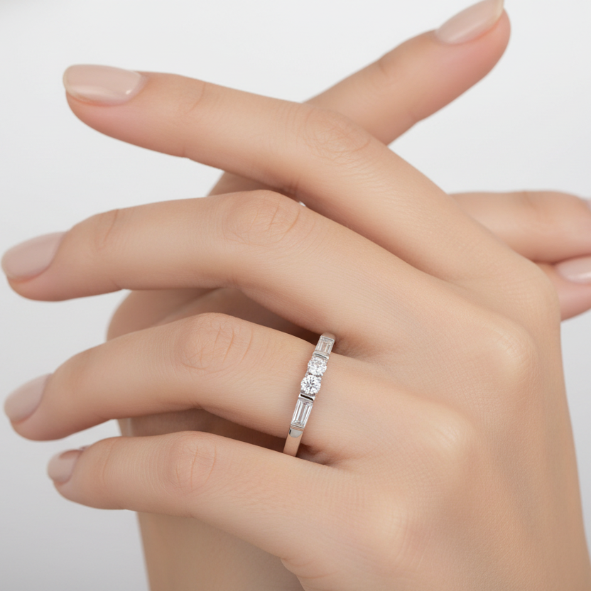 Platinum Vintage Platinum Round and Baguette Diamonds Channel – Set Eternity Band Ring