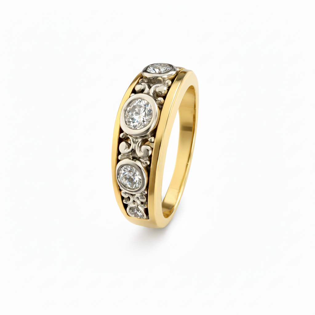 14K Yellow Gold Vintage Victorian 5 Diamond Band Ring