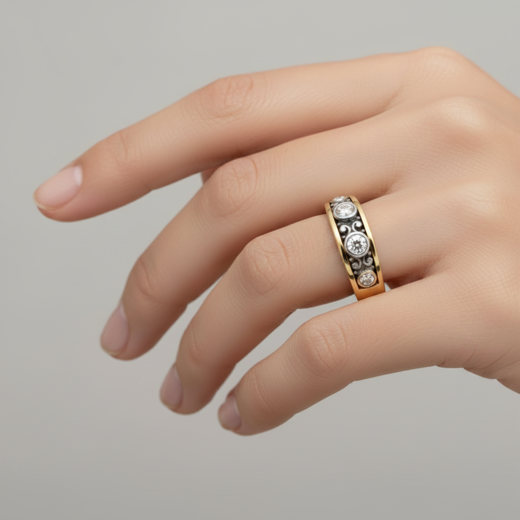 14K Yellow Gold Vintage Victorian 5 Diamond Band Ring